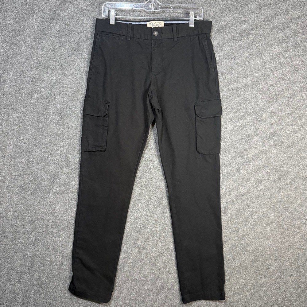 Original Penguin Mens Cargo 30x32 Pants Black Cotton Chinos Straight Fit
